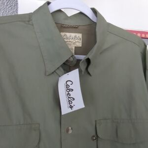 NWT Cabelas Vented Fishing Shirt Men's Sz L Long Sleeve Olive Green Cotton